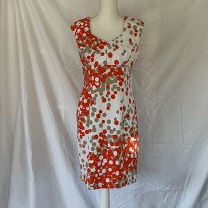 Ronni Nicole White Midi Dress with Orange and Tan Dot Print